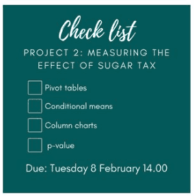 Social media post: 'check list for project 2: measuring the effect of a sugar tax'
