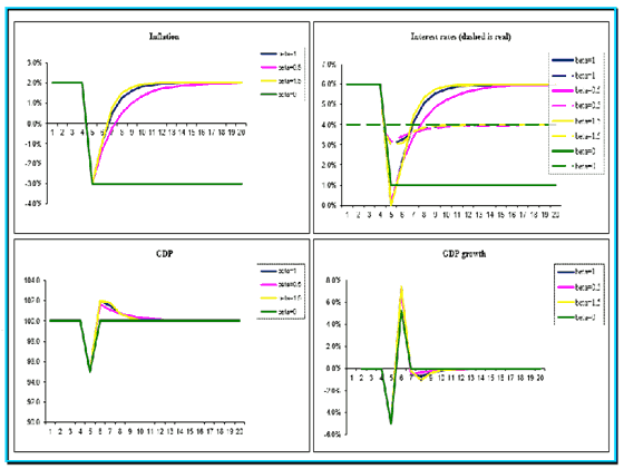 Graphs of inflation, interest rate and GDP over time